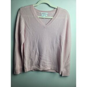 Nordstrom 100% Cashmere V Neck Sweater Pink Sz S Long Sleeve Ribbed detail Cozy
